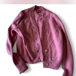 STAUD Dusty Rose Button-Front Knit Cardigan